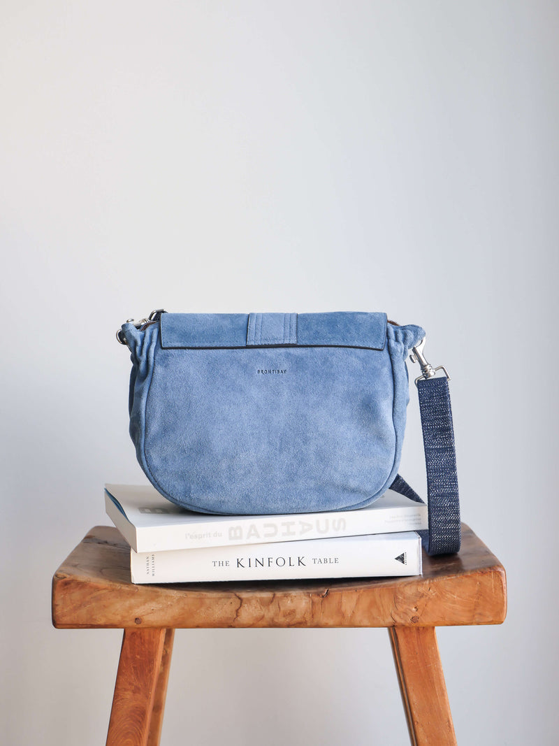 Janis flap bag in blue suede