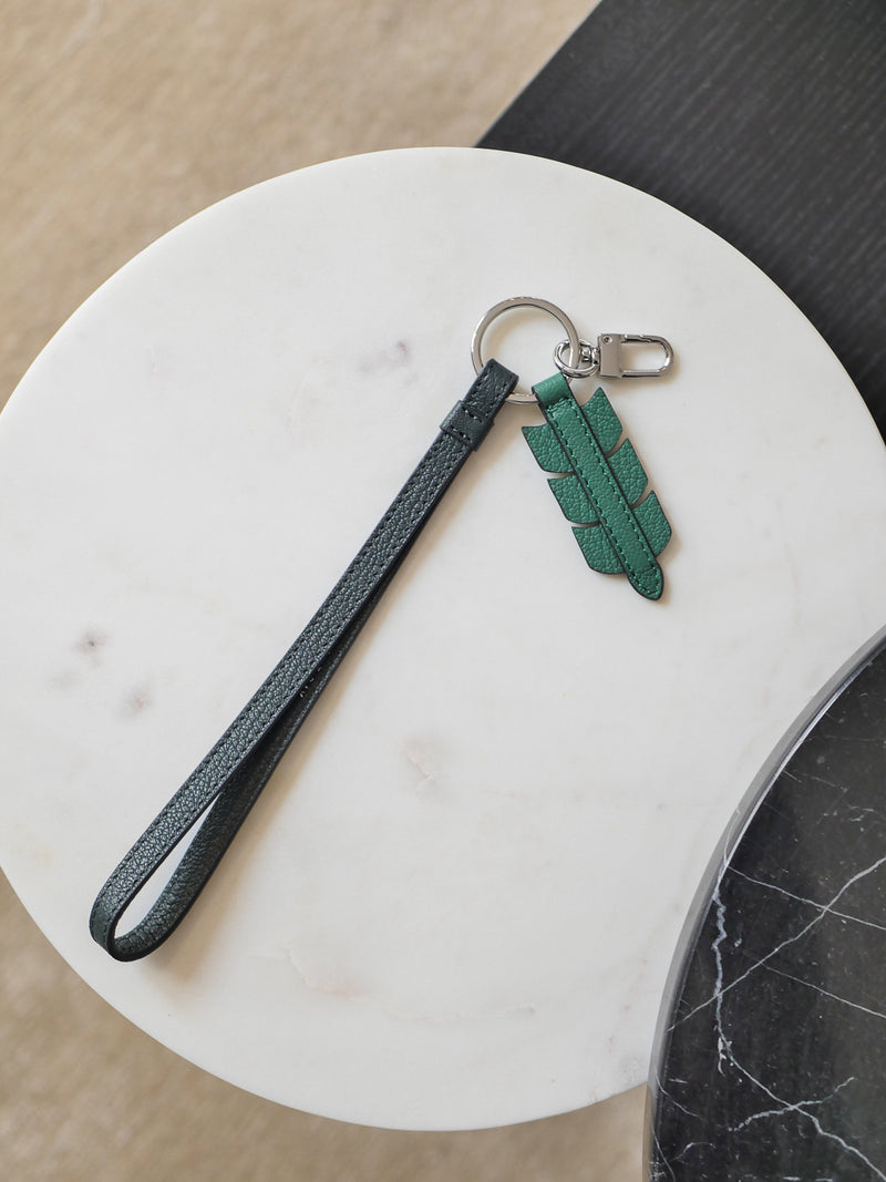 leather keyring strap green