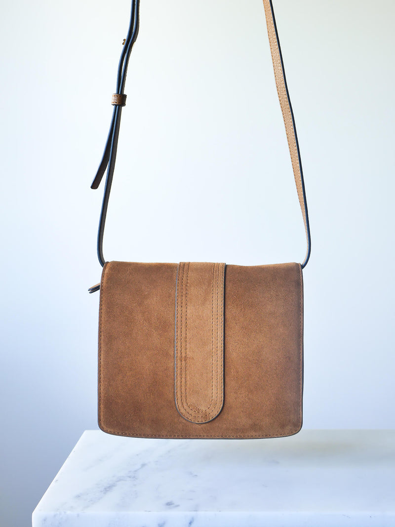 Pixie crossbody bag in tan suede