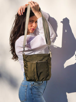 satin nylon crossbody bag khaki