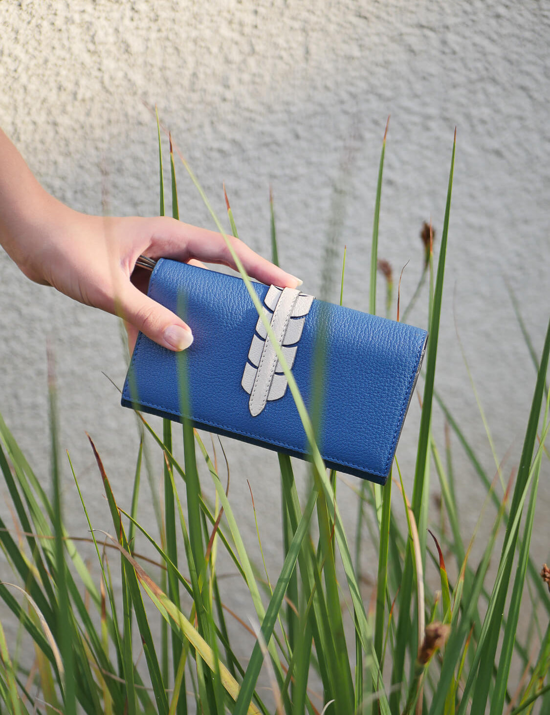 blue leather womens wallet french brand