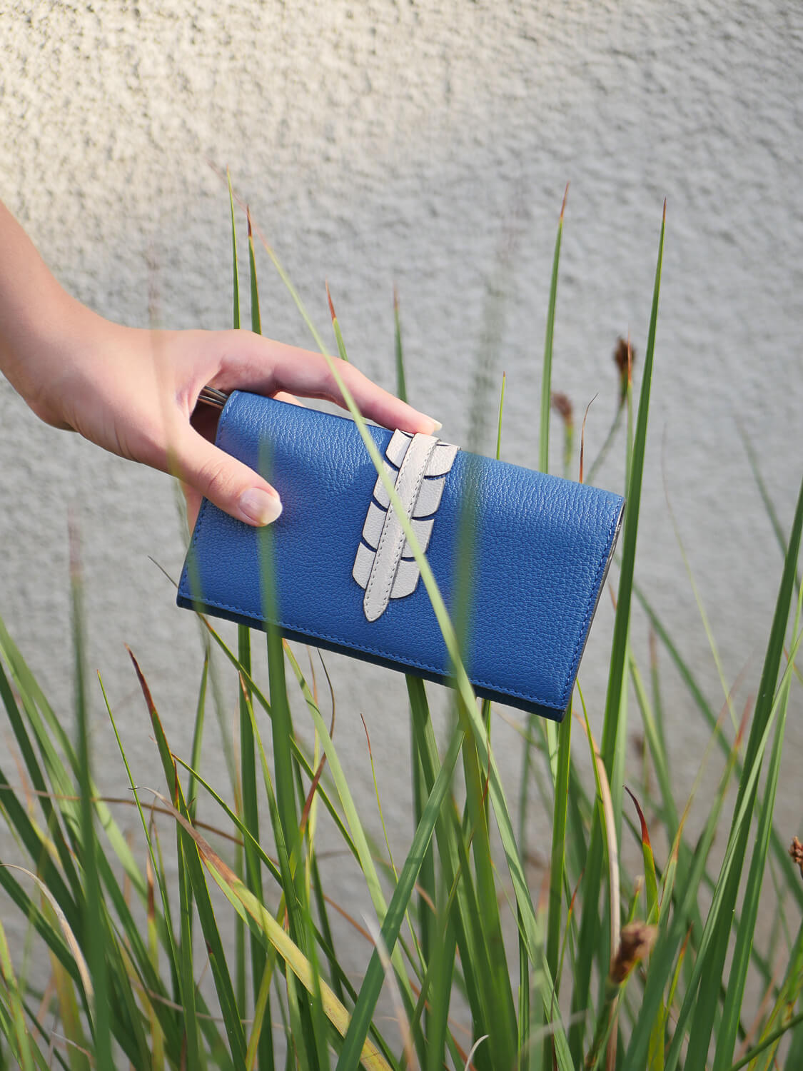 blue leather womens wallet french brand