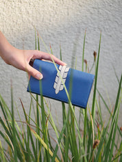blue leather womens wallet french brand