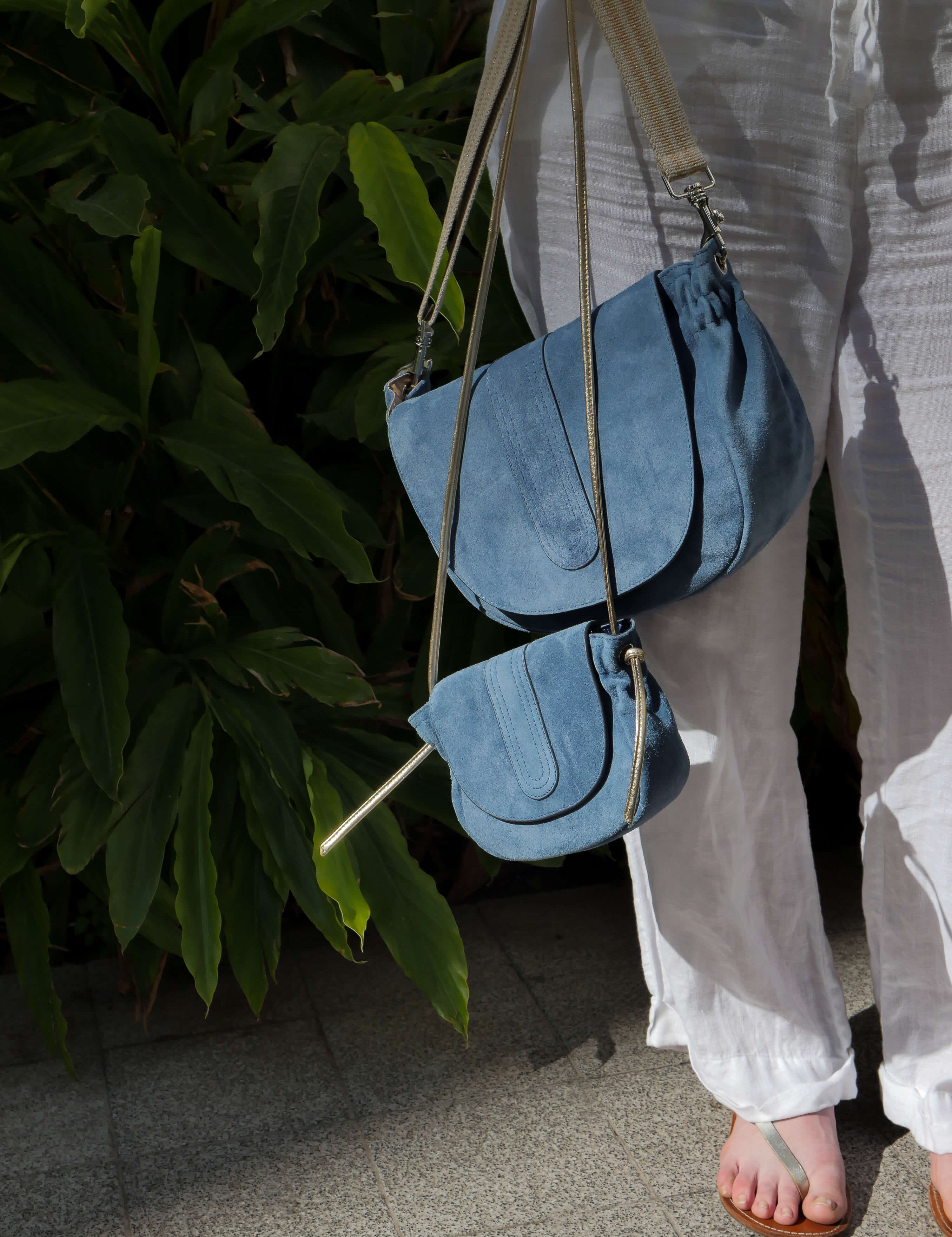 Janis flap bag in blue suede