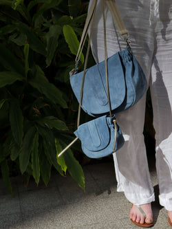 Janis flap bag in blue suede