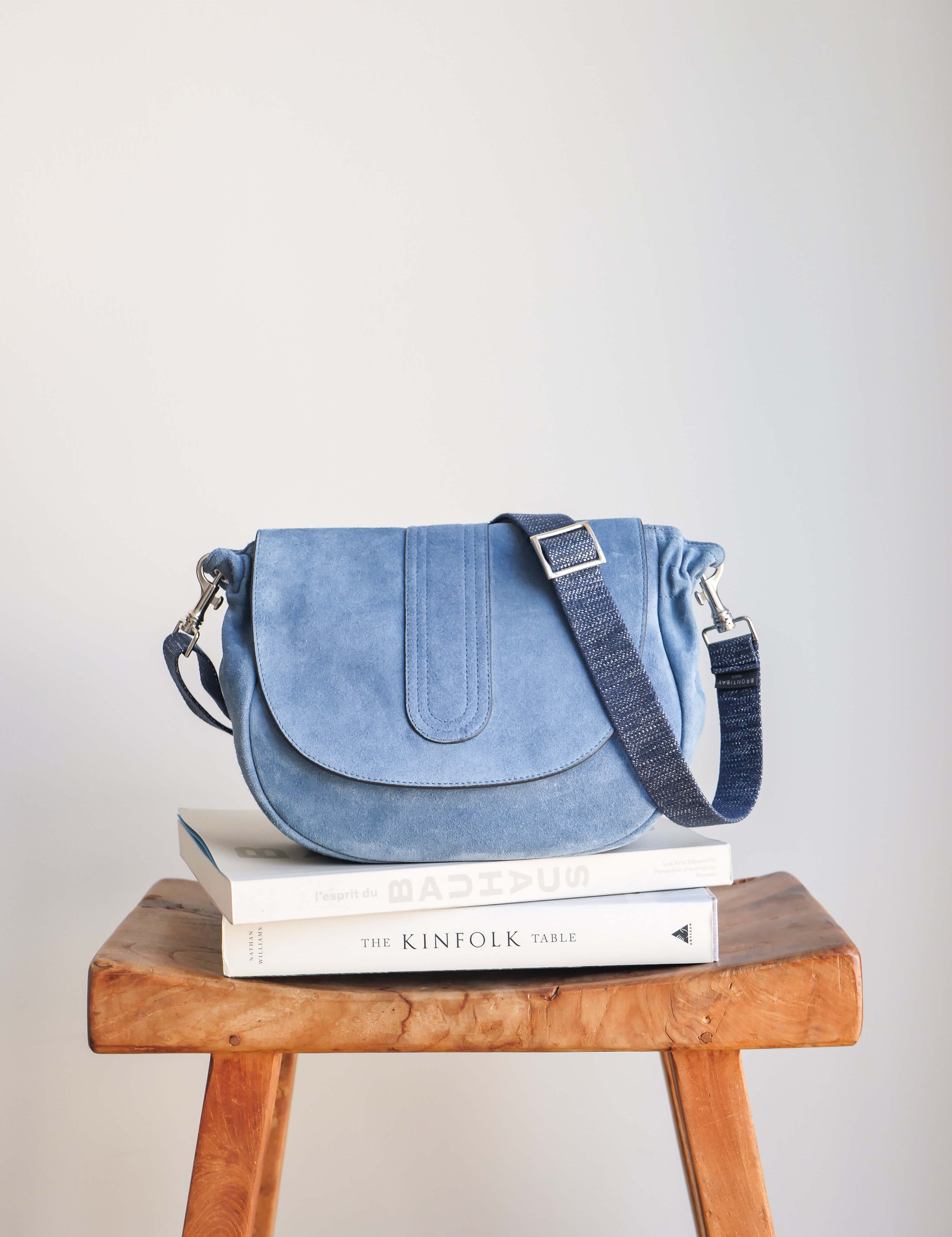 Janis flap bag in blue suede