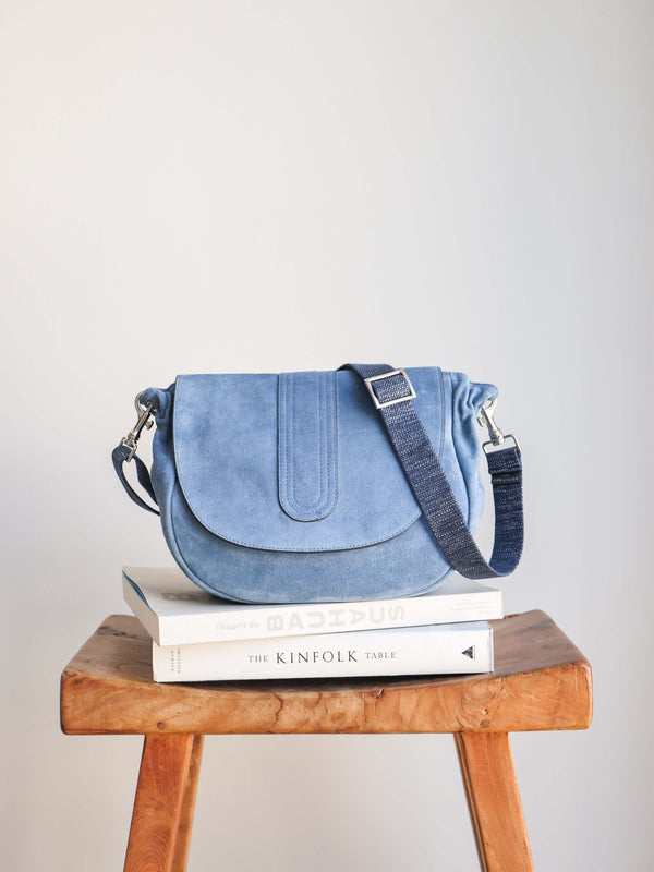 Janis flap bag in blue suede