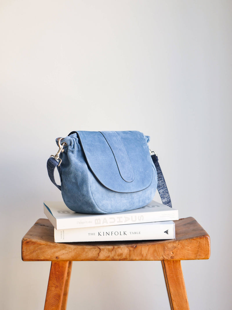 Janis flap bag in blue suede