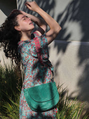 Janis flap bag in green suede