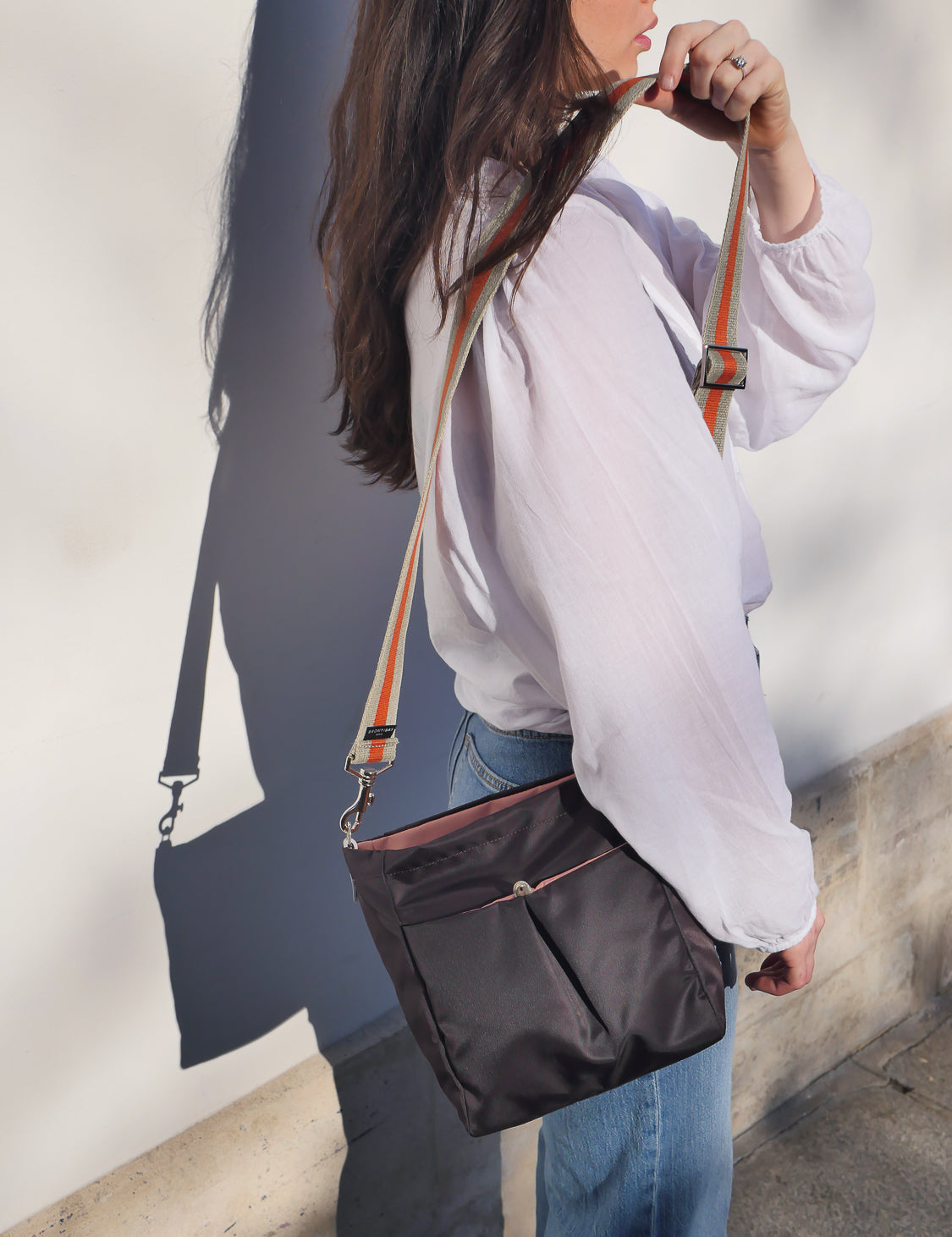 satin nylon crossbody bag made in france