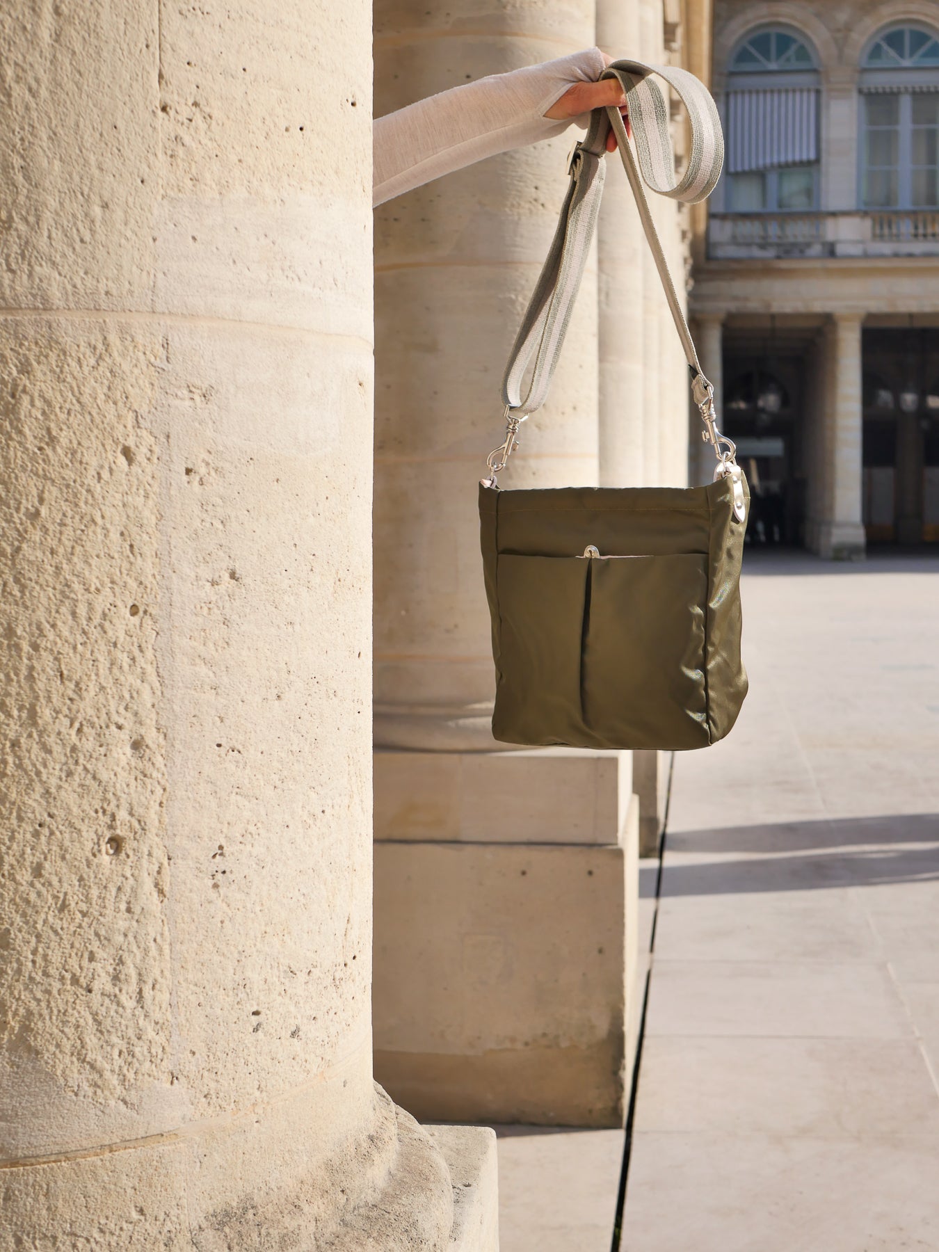 satin nylon crossbody bag khaki