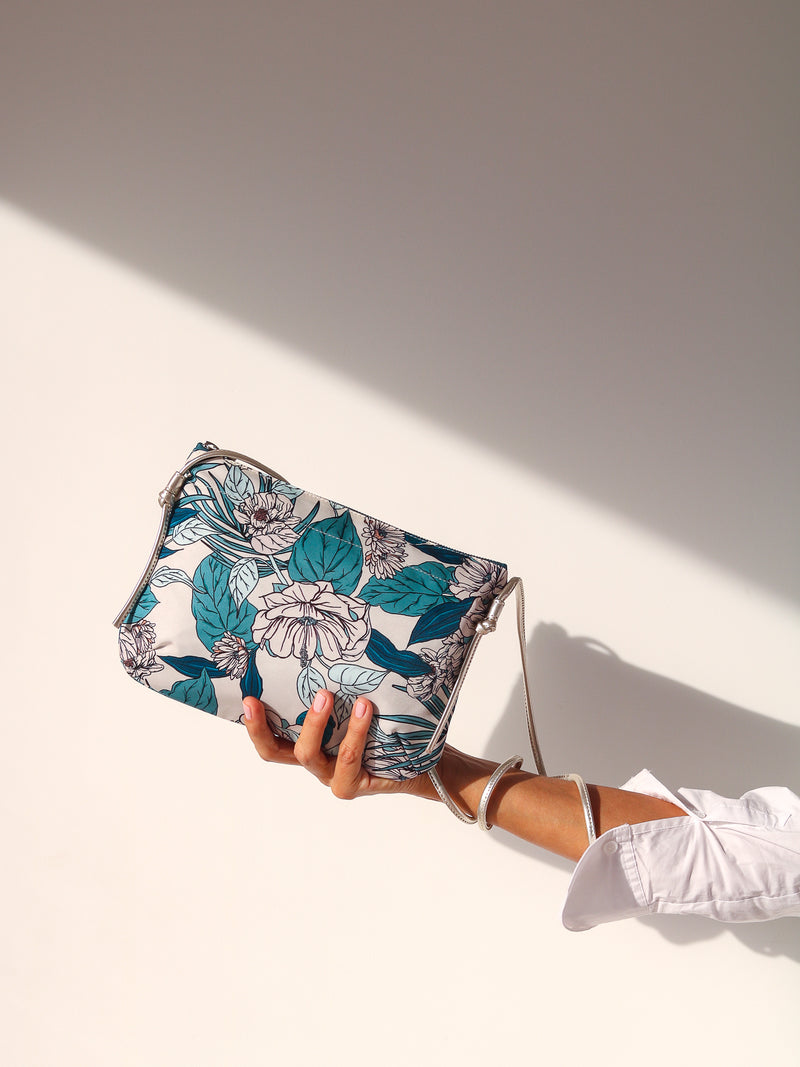Brera nylon satiné - Floral Teal
